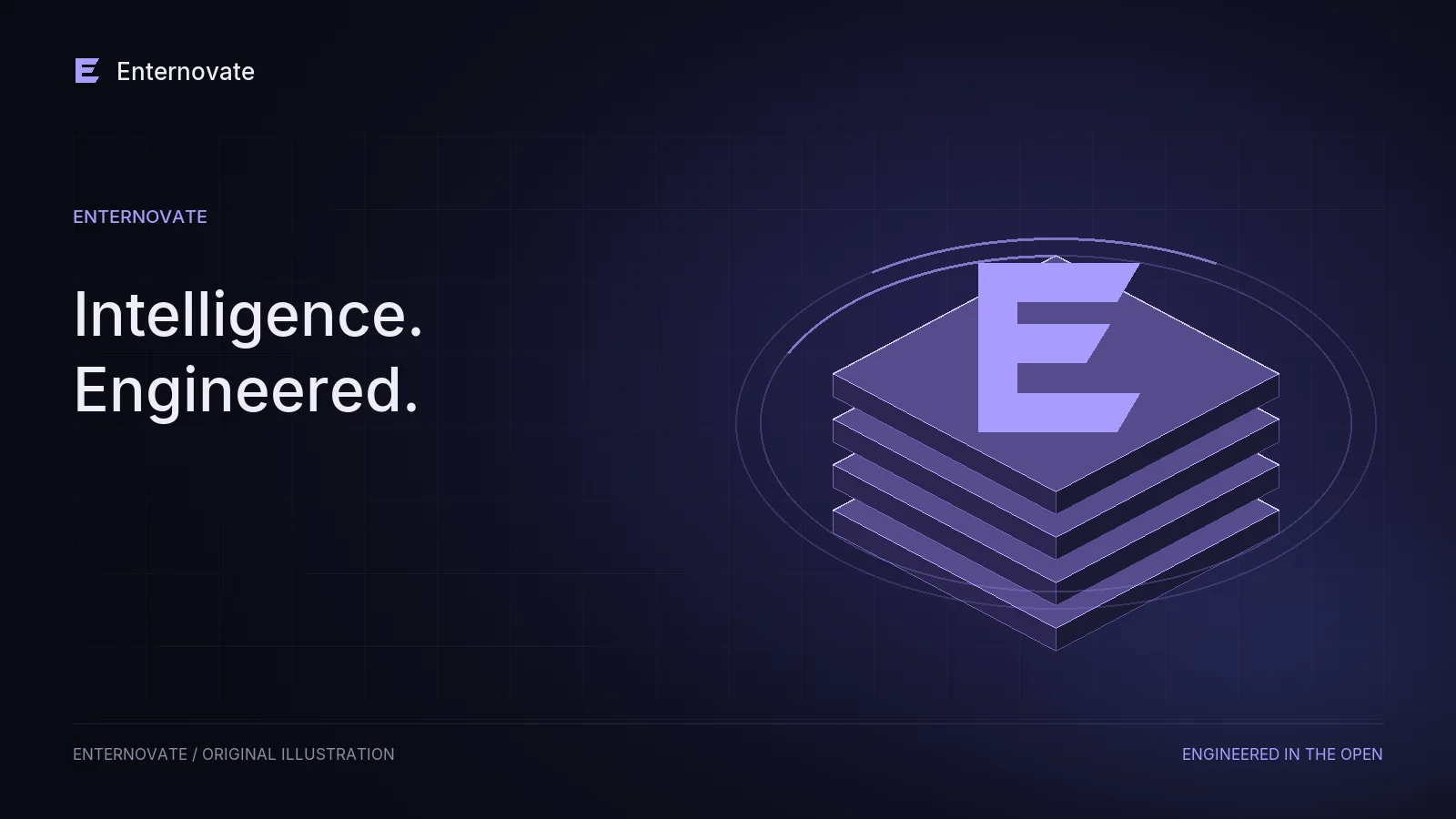 Existing geometric Enternovate E above layered dimensional indigo foundations.