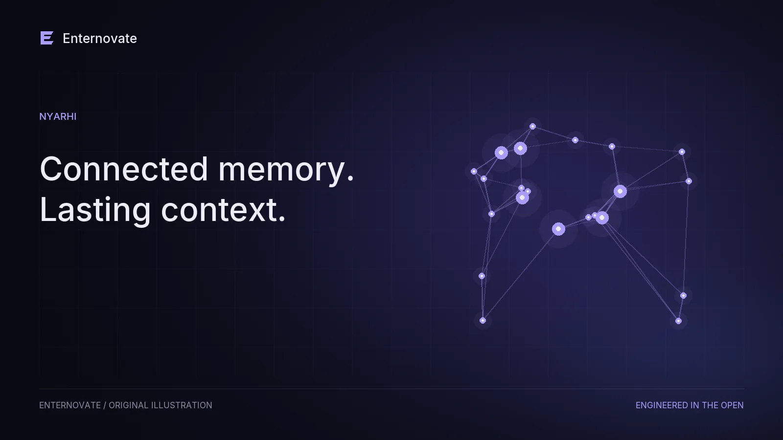 An interconnected indigo knowledge graph with highlighted memory nodes.